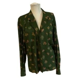 VTG Liz Claiborne Hunter Green Classic Paisley Long Sleeve Blouse SZ 4